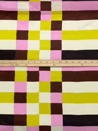 Mahogany/Pastel Magenta/Margarine 100% Rayon Check Stripe Twill Woven - NY Designer - 54W
