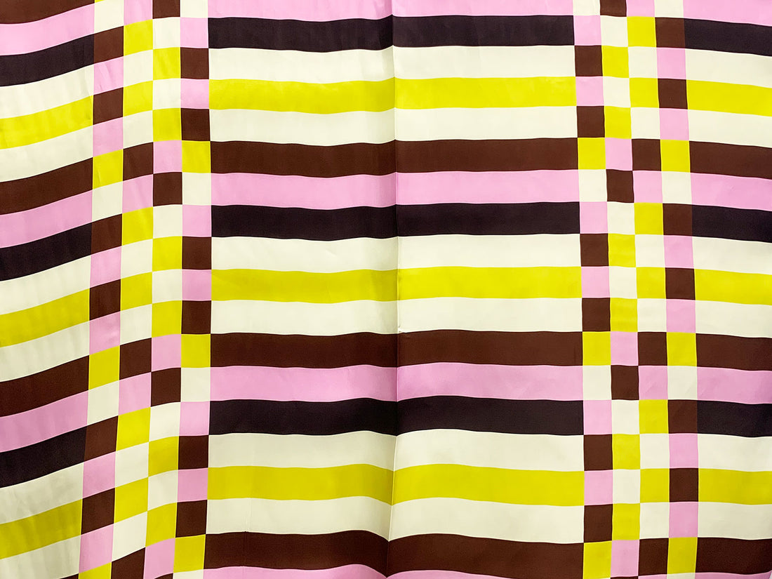 Mahogany/Pastel Magenta/Margarine 100% Rayon Check Stripe Twill Woven - NY Designer - 54W