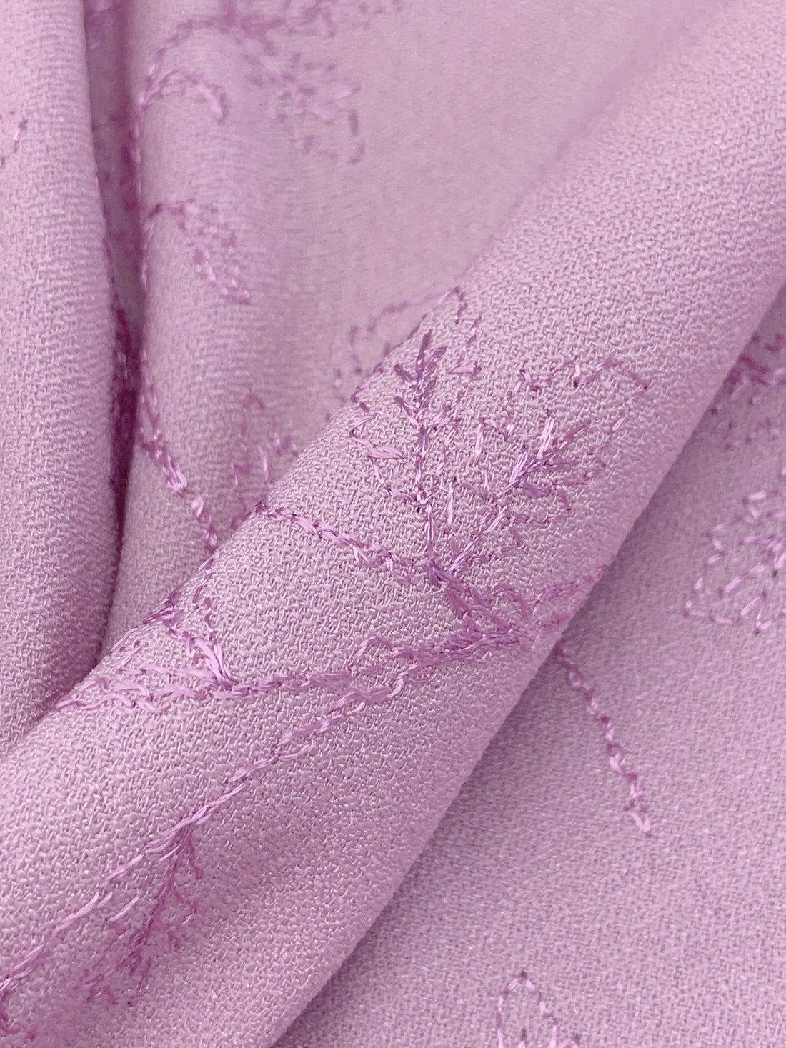 Pink Lavender Polyester/Lycra Embroidered Floral Branches Crepe Suiting - Nicole Miller - 40W