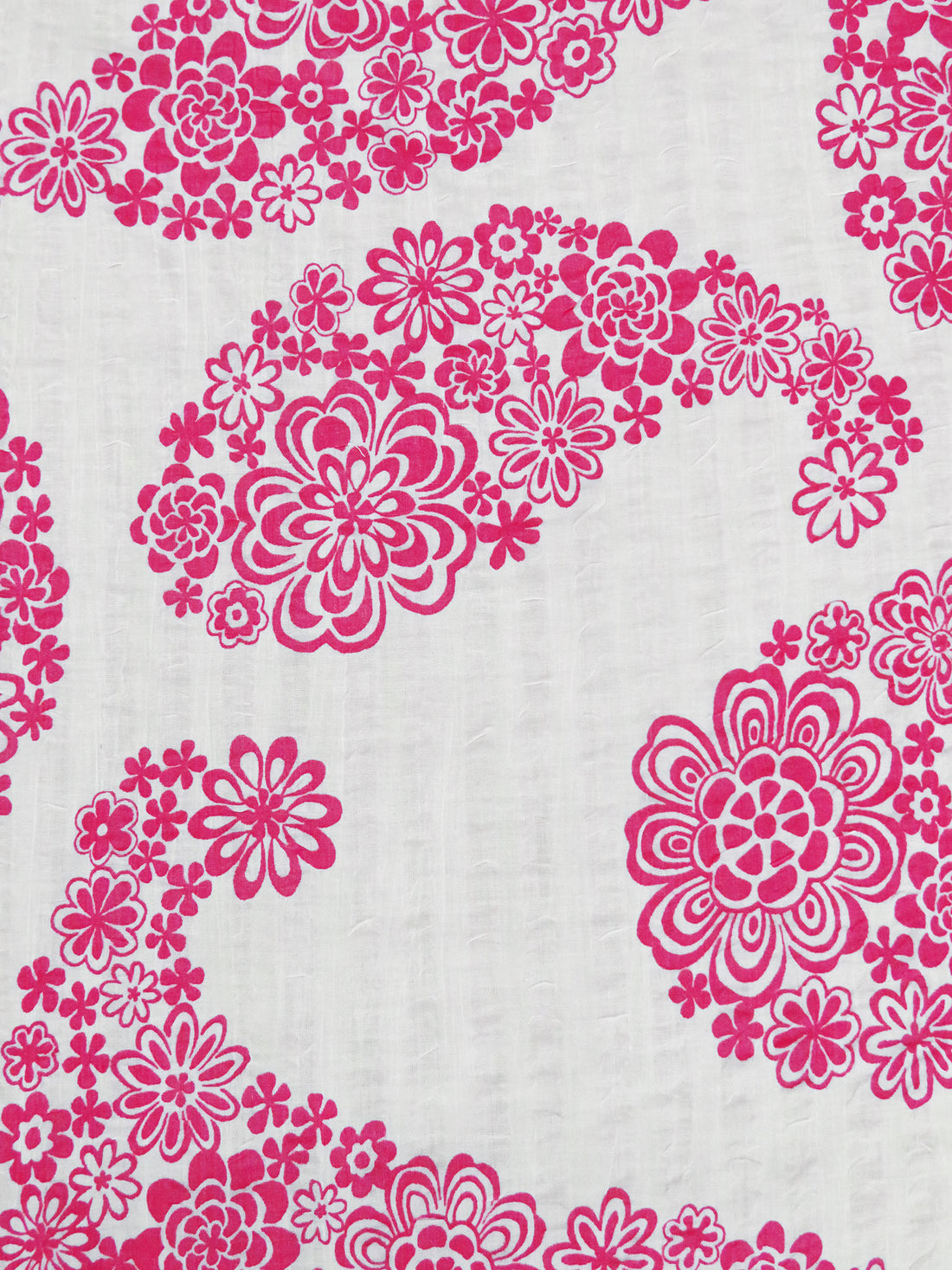 White/Muted Raspberry 100% Cotton Paisley Shaped Floral Print on Stripe Weave Seersucker Voile - Tori Richard - 46W