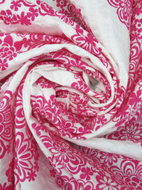 White/Muted Raspberry 100% Cotton Paisley Shaped Floral Print on Stripe Weave Seersucker Voile - Tori Richard - 46W