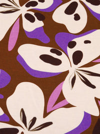 Sepia Brown/Cream/Purple Heart/Multi Rayon/Lycra Large Abstract Floral Print Jersey Knit - Imported From Italy - 62W