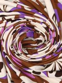 Sepia Brown/Cream/Purple Heart/Multi Rayon/Lycra Large Abstract Floral Print Jersey Knit - Imported From Italy - 62W