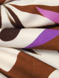 Sepia Brown/Cream/Purple Heart/Multi Rayon/Lycra Large Abstract Floral Print Jersey Knit - Imported From Italy - 62W