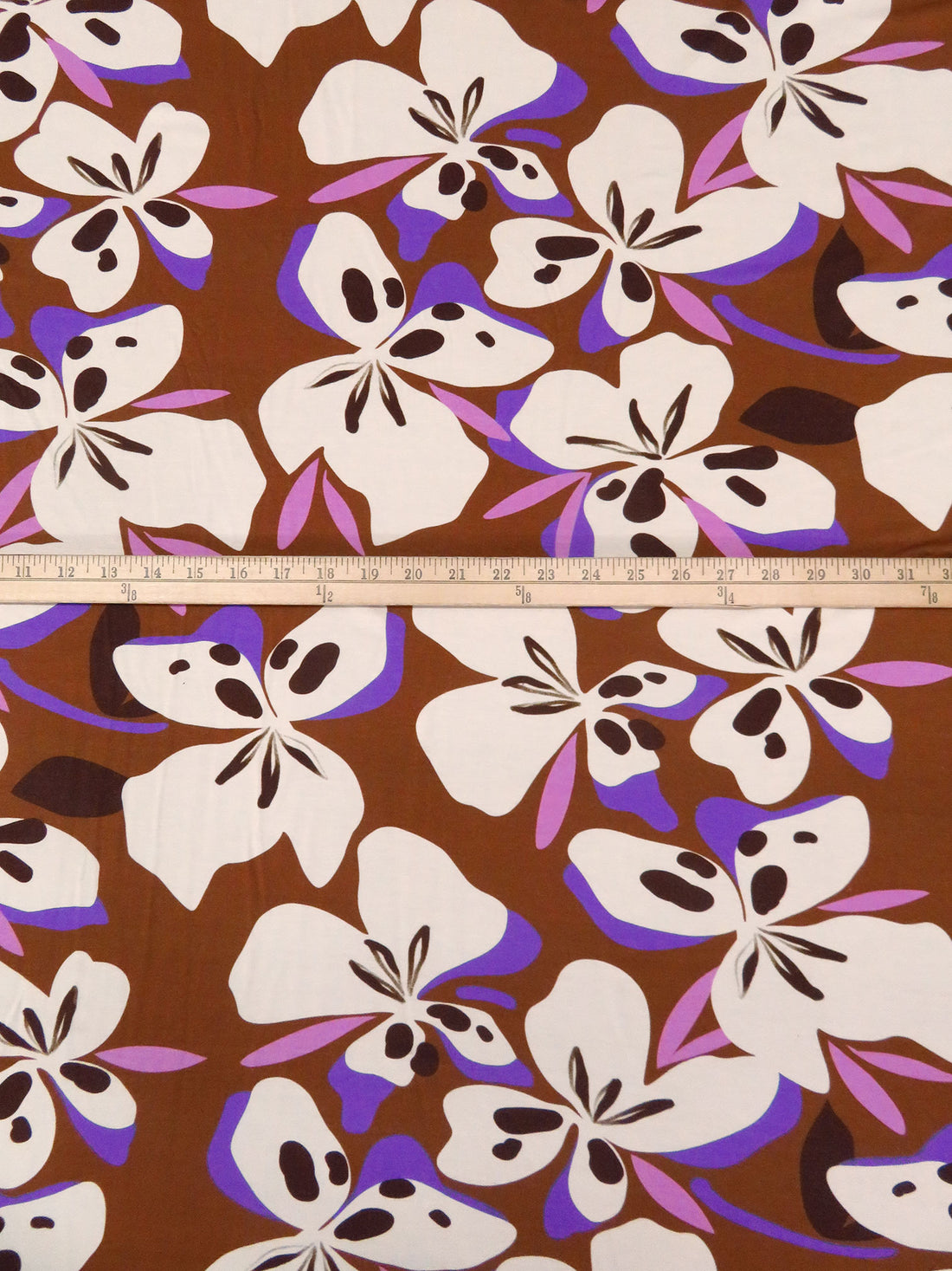 Sepia Brown/Cream/Purple Heart/Multi Rayon/Lycra Large Abstract Floral Print Jersey Knit - Imported From Italy - 62W