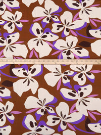 Sepia Brown/Cream/Purple Heart/Multi Rayon/Lycra Large Abstract Floral Print Jersey Knit - Imported From Italy - 62W