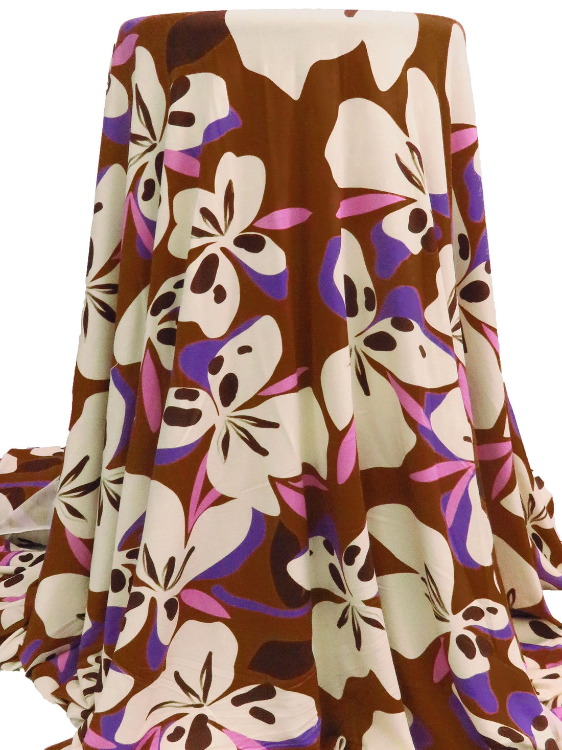 Sepia Brown/Cream/Purple Heart/Multi Rayon/Lycra Large Abstract Floral Print Jersey Knit - Imported From Italy - 62W
