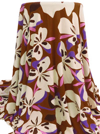 Sepia Brown/Cream/Purple Heart/Multi Rayon/Lycra Large Abstract Floral Print Jersey Knit - Imported From Italy - 62W
