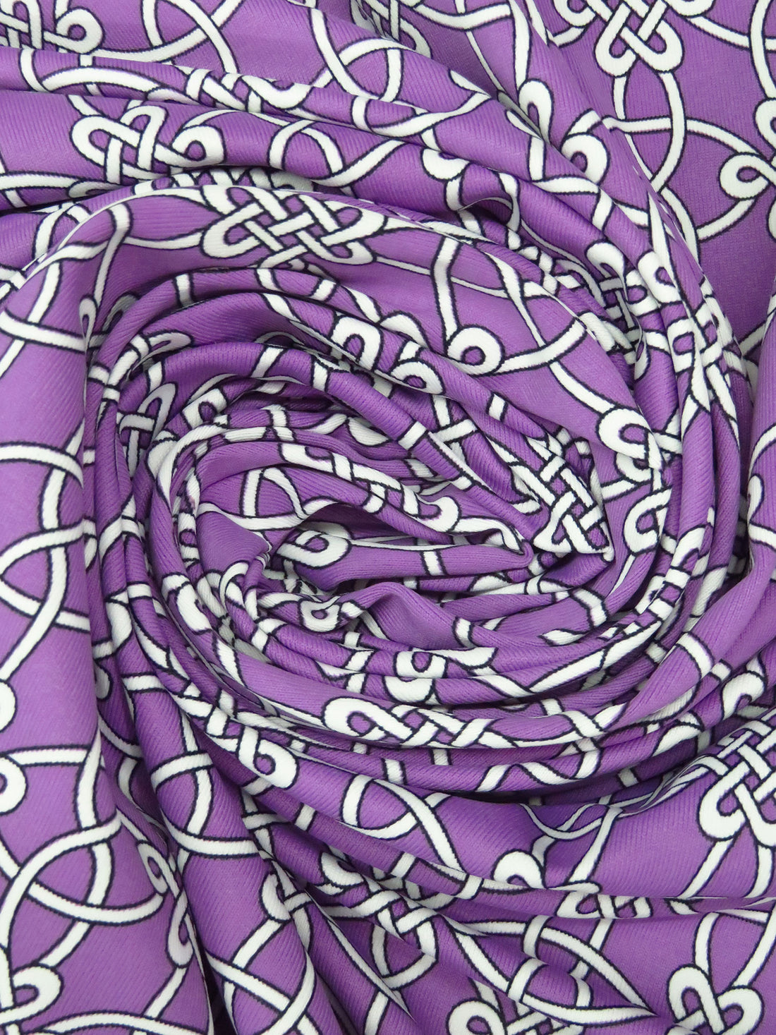 Deep Lilac/White/Black Rayon/Lycra Celtic Knot Print Smooth Jersey Knit - NY Designer - 42W