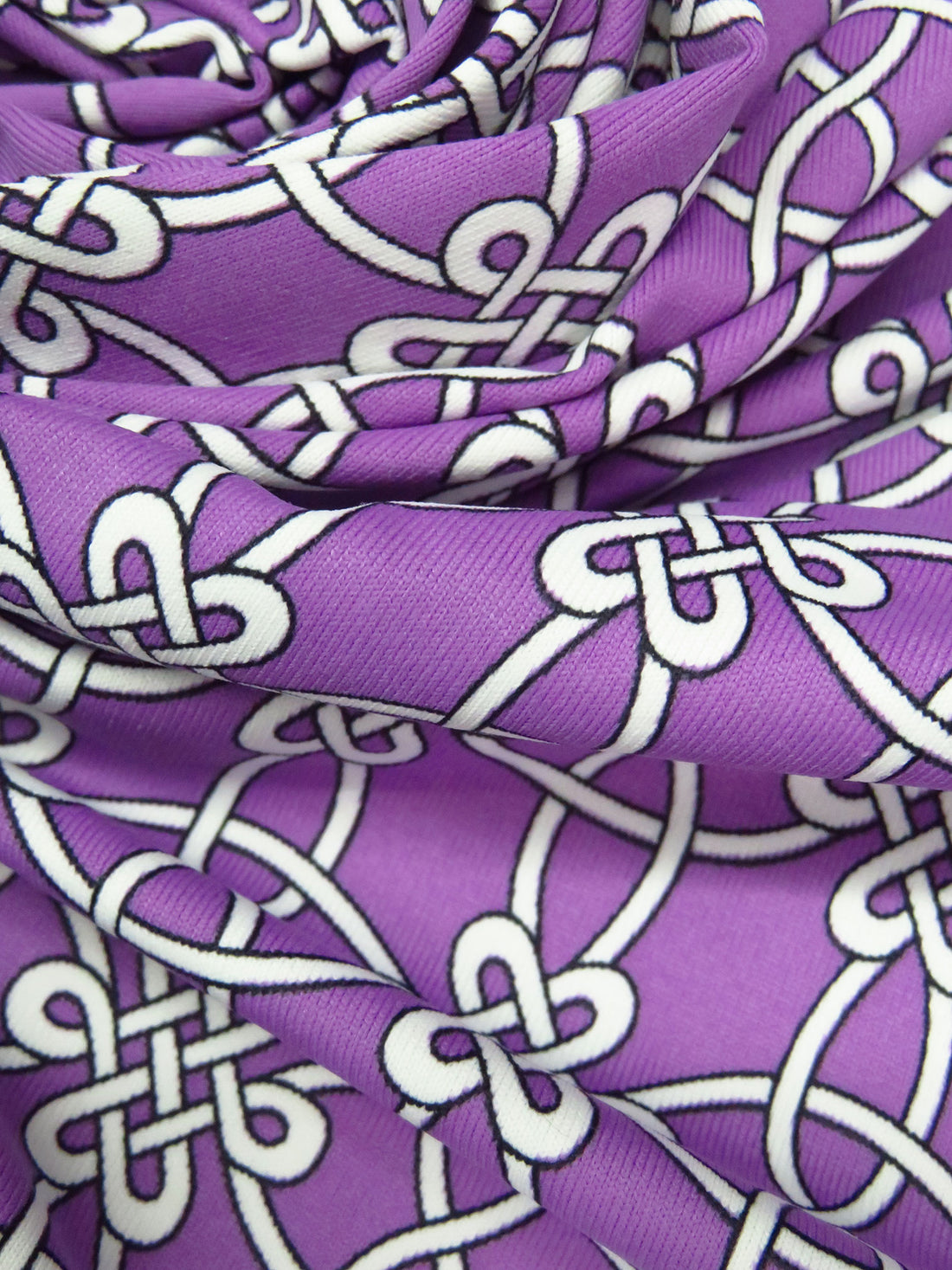 Deep Lilac/White/Black Rayon/Lycra Celtic Knot Print Smooth Jersey Knit - NY Designer - 42W