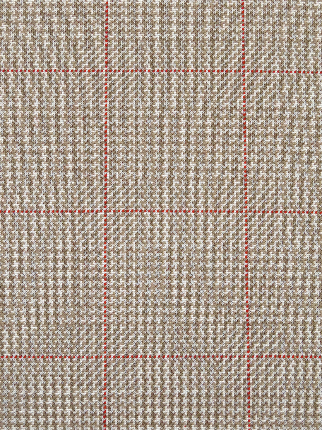 Pale Brown/White/Scarlet Polyester/Lycra Plaid Weave Double Knit - NY Designer - 58W