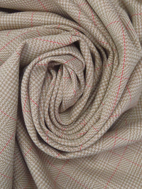Pale Brown/White/Scarlet Polyester/Lycra Plaid Weave Double Knit - NY Designer - 58W