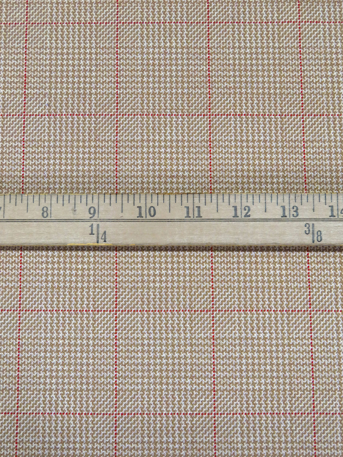 Pale Brown/White/Scarlet Polyester/Lycra Plaid Weave Double Knit - NY Designer - 58W