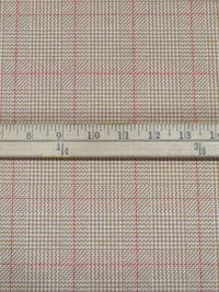 Pale Brown/White/Scarlet Polyester/Lycra Plaid Weave Double Knit - NY Designer - 58W