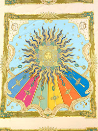 SOLD BY THE PANEL ONLY - Gold/Sapphire/Multi Polyester/Lycra Mystical Sun Frame Print Smooth Jersey Knit - NY Designer - 44W