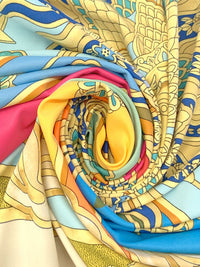 SOLD BY THE PANEL ONLY - Gold/Sapphire/Multi Polyester/Lycra Mystical Sun Frame Print Smooth Jersey Knit - NY Designer - 44W