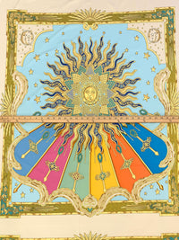 SOLD BY THE PANEL ONLY - Gold/Sapphire/Multi Polyester/Lycra Mystical Sun Frame Print Smooth Jersey Knit - NY Designer - 44W