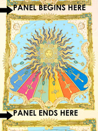 SOLD BY THE PANEL ONLY - Gold/Sapphire/Multi Polyester/Lycra Mystical Sun Frame Print Smooth Jersey Knit - NY Designer - 44W