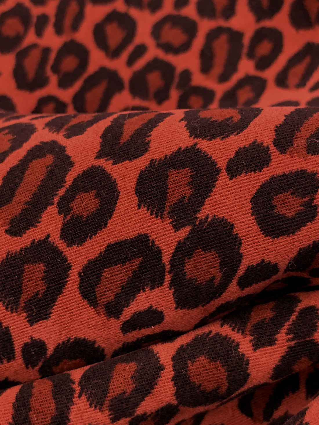 Medium Vermilion/Black/Rustic Brick Polyester/Lycra Animal Print Moleskin Stretch Suiting - NY Designer - 44W