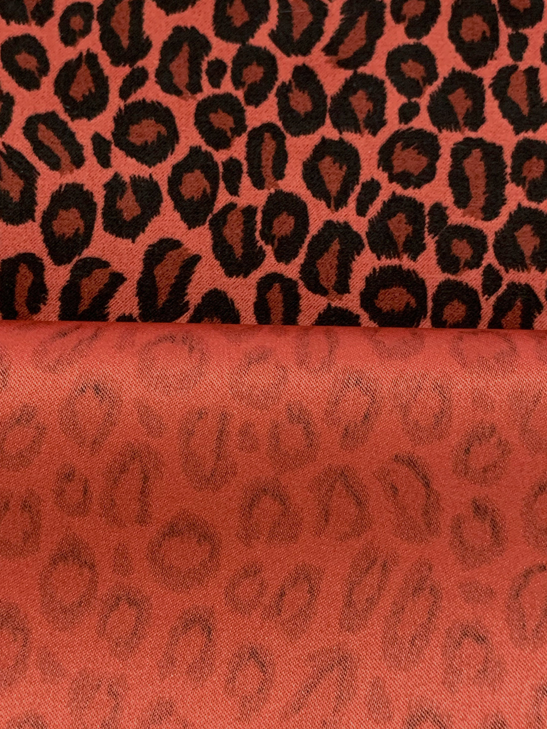 Medium Vermilion/Black/Rustic Brick Polyester/Lycra Animal Print Moleskin Stretch Suiting - NY Designer - 44W