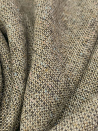 Tan/Dark Brown/Off-White Wool/Cotton Tweed Flannel Suiting - NY Designer - 59W