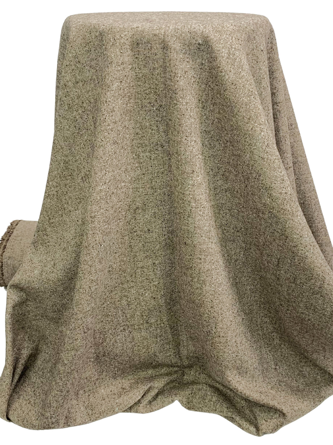 Tan/Dark Brown/Off-White Wool/Cotton Tweed Flannel Suiting - NY Designer - 59W