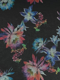 Black/Dark Cerulean/Redwood/Multi Polyester/Lycra Shadow Floral Print Ponte Knit - NY Designer - 60W