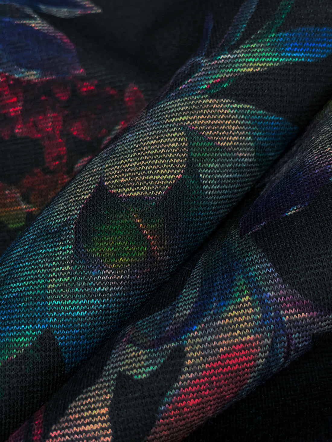 Black/Dark Cerulean/Redwood/Multi Polyester/Lycra Shadow Floral Print Ponte Knit - NY Designer - 60W