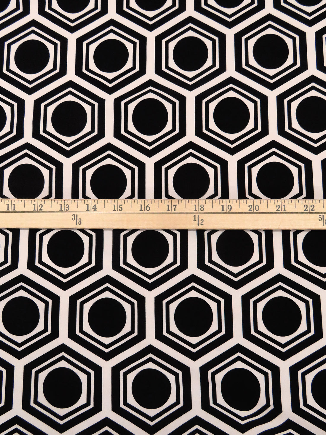 Black/Almond Polyester/Lycra Circle In Hexagon Print Crepe Stretch Bouse Weight Woven 60W