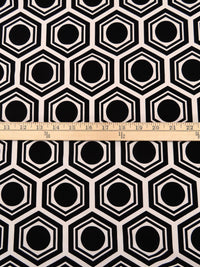 Black/Almond Polyester/Lycra Circle In Hexagon Print Crepe Stretch Bouse Weight Woven 60W
