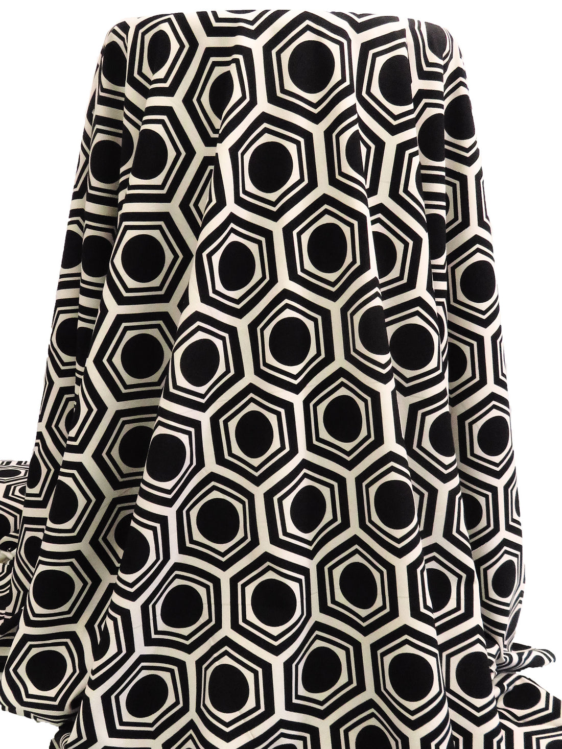 Black/Almond Polyester/Lycra Circle In Hexagon Print Crepe Stretch Bouse Weight Woven 60W