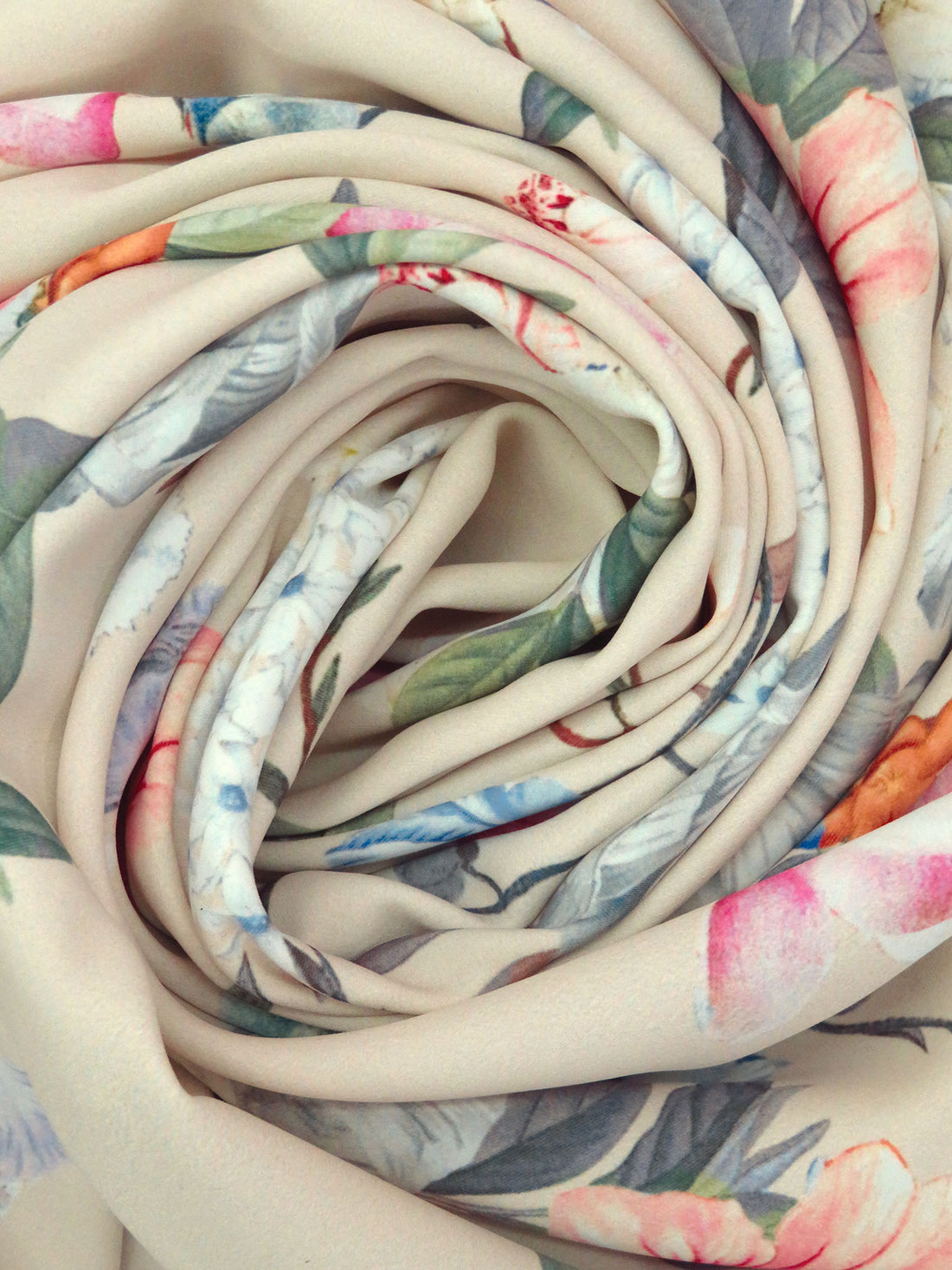 Champagne/Raspberry/Olivine/Multi 100% Polyester Large Mixed Floral Print Drapey Suiting 54W