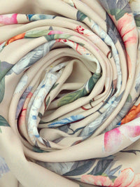 Champagne/Raspberry/Olivine/Multi 100% Polyester Large Mixed Floral Print Drapey Suiting 54W