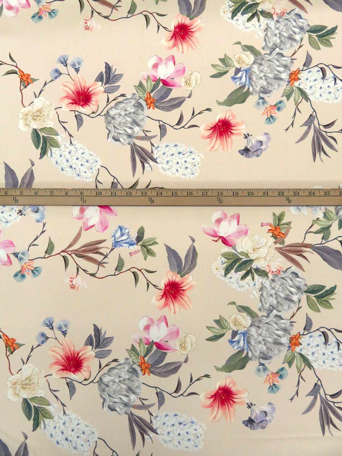 Champagne/Raspberry/Olivine/Multi 100% Polyester Large Mixed Floral Print Drapey Suiting 54W