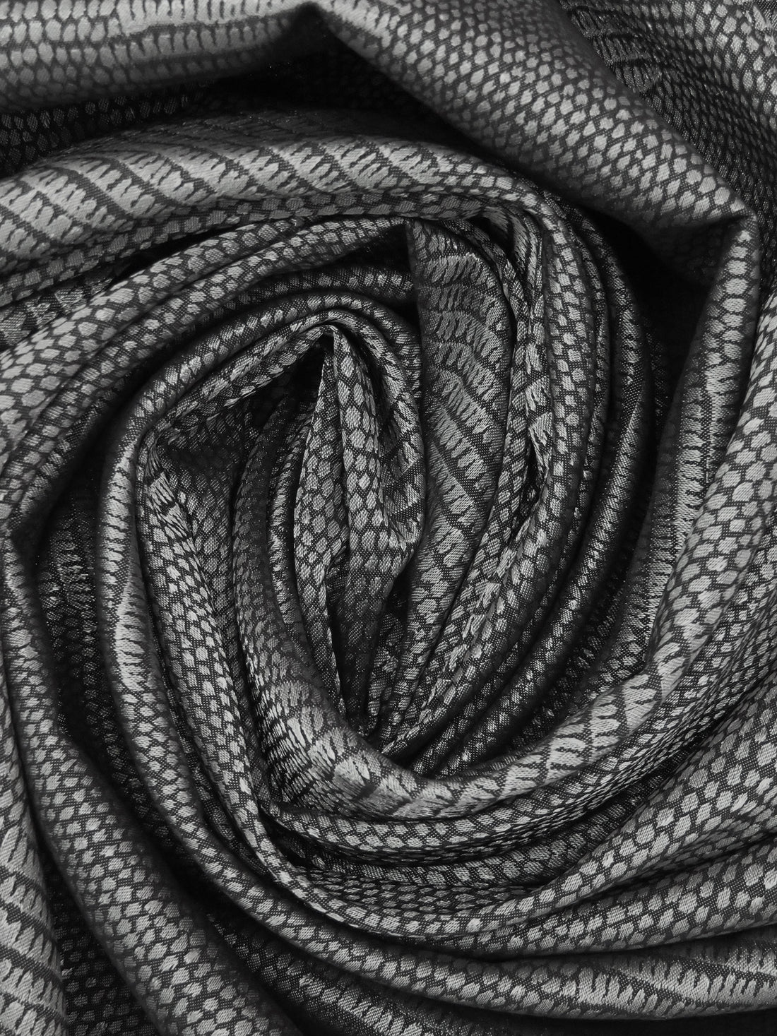 Silver/Dark Charcoal Polyester/Lycra Vertical Stripe Scales Weave Stretch Jacquard 45W