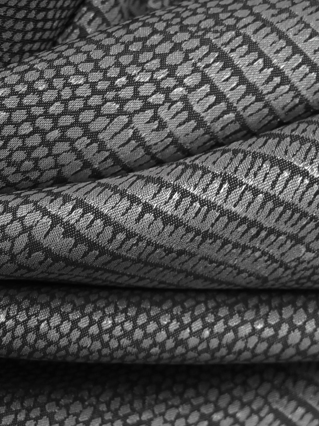 Silver/Dark Charcoal Polyester/Lycra Vertical Stripe Scales Weave Stretch Jacquard 45W