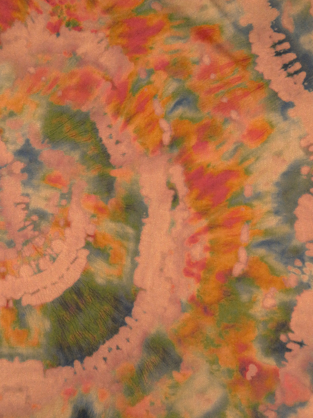 Dark Salmon/Army Green/Yellow Orche/Multi Polyester/Lycra Tie-Dye Look Print Stretch Satin - NY Designer - 48W