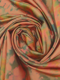 Dark Salmon/Army Green/Yellow Orche/Multi Polyester/Lycra Tie-Dye Look Print Stretch Satin - NY Designer - 48W