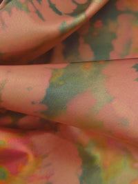 Dark Salmon/Army Green/Yellow Orche/Multi Polyester/Lycra Tie-Dye Look Print Stretch Satin - NY Designer - 48W