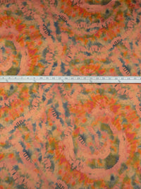 Dark Salmon/Army Green/Yellow Orche/Multi Polyester/Lycra Tie-Dye Look Print Stretch Satin - NY Designer - 48W