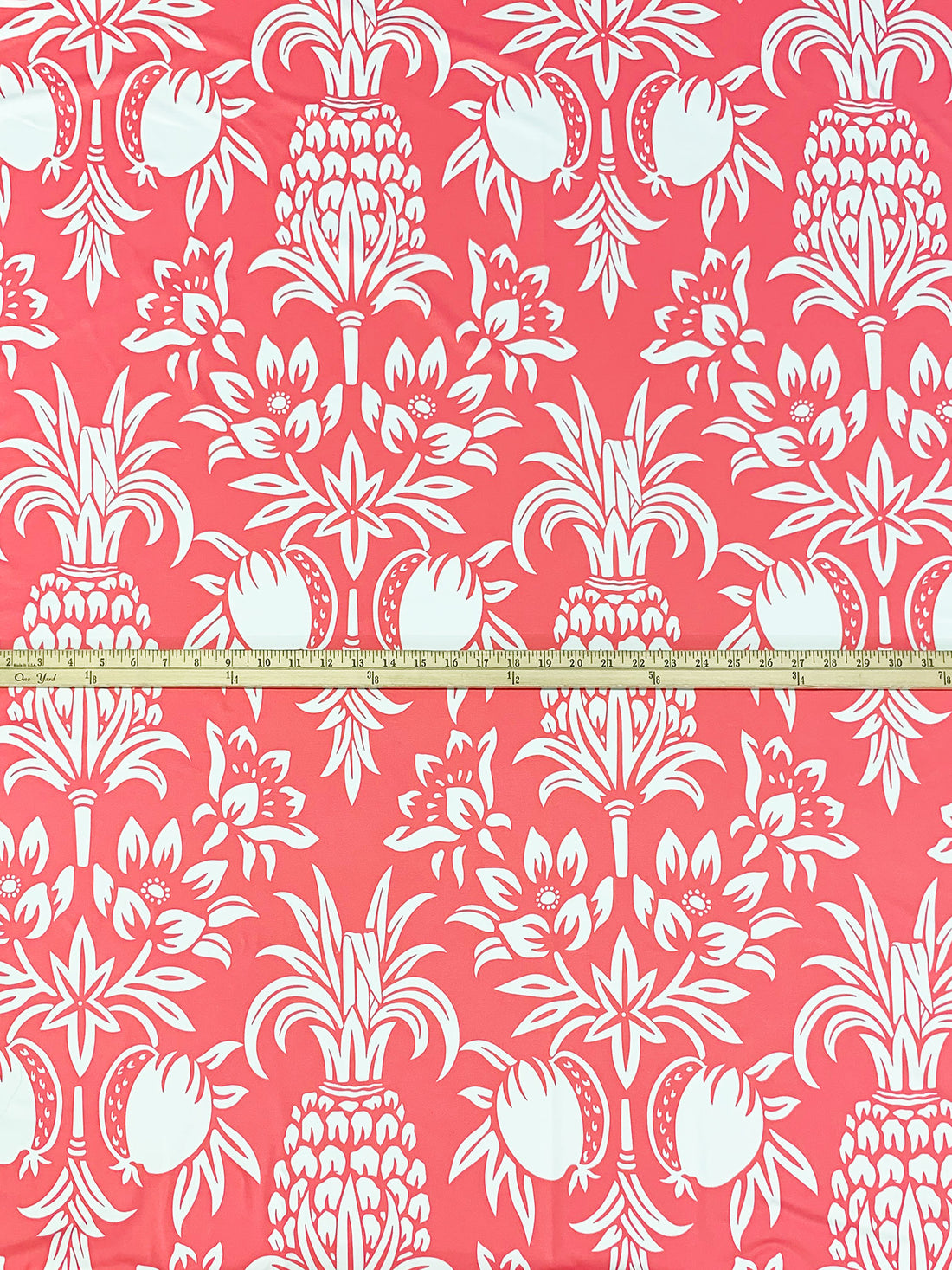 Light Coral Pink/White Polyester/Lycra Pineapple Floral Print Smooth Jersey Knit - NY Designer - 42W