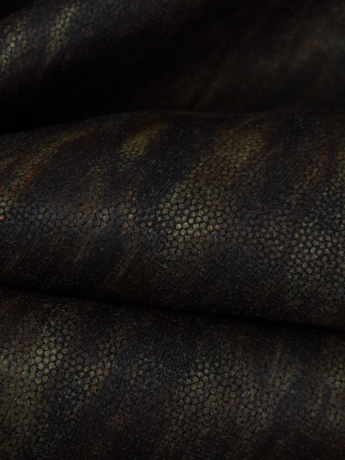 Black/Dark Olive/Chocolate Polyester/Lycra Abstract Matte Foil Print Ponte Knit 58W