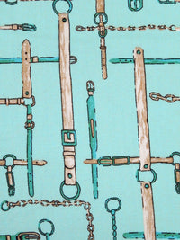 Pale Turquoise/White/Pale Brown/Multi Cotton/Lycra Belts Print Stretch Poplin Shirting - NY Designer - 52W