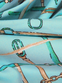 Pale Turquoise/White/Pale Brown/Multi Cotton/Lycra Belts Print Stretch Poplin Shirting - NY Designer - 52W