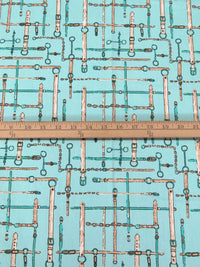 Pale Turquoise/White/Pale Brown/Multi Cotton/Lycra Belts Print Stretch Poplin Shirting - NY Designer - 52W