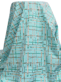Pale Turquoise/White/Pale Brown/Multi Cotton/Lycra Belts Print Stretch Poplin Shirting - NY Designer - 52W