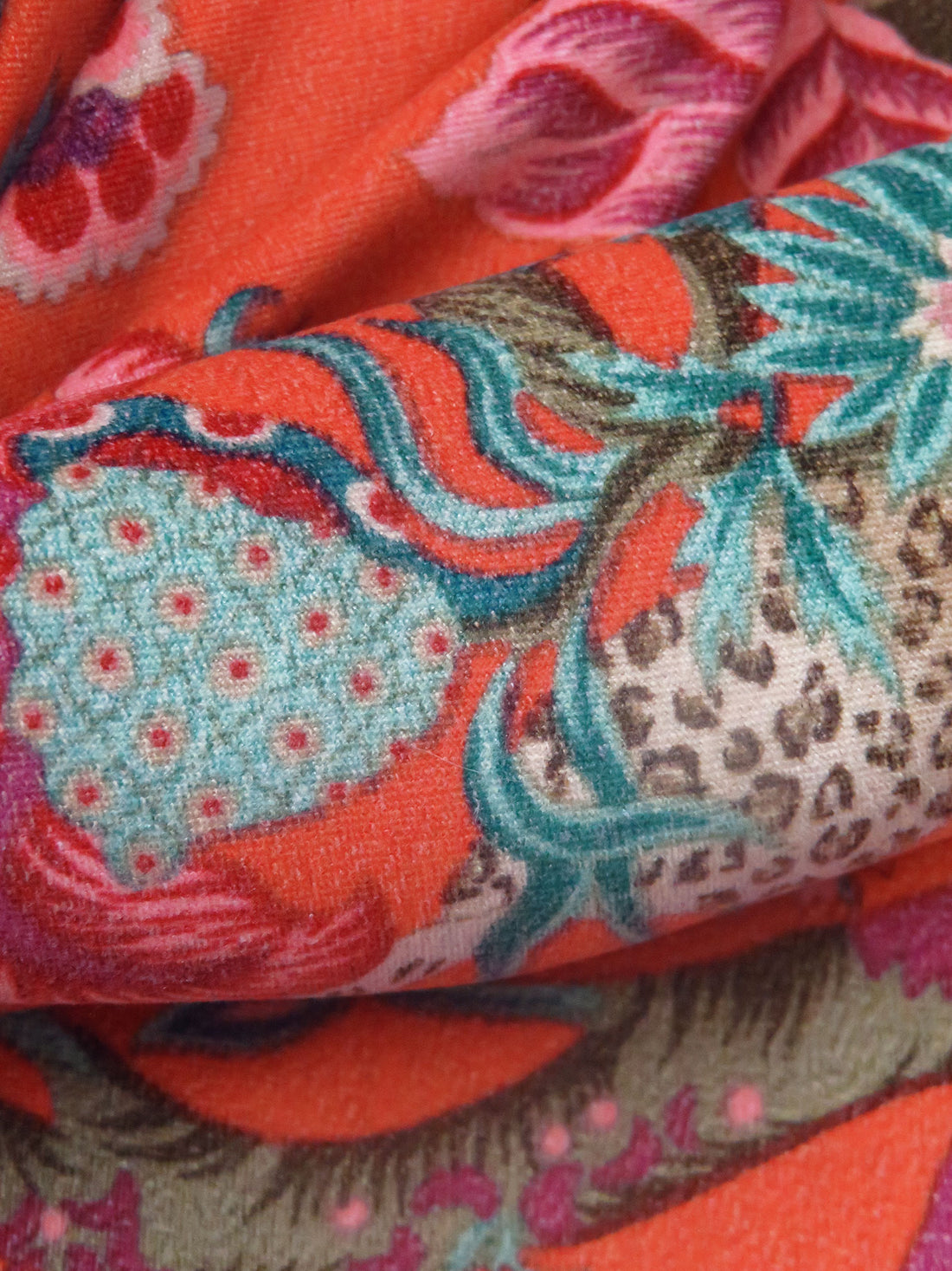 Glazed Persimmon/Melon/Artichoke/Multi 100% Polyester Ornate Floral Print Moleskin Suiting 45W