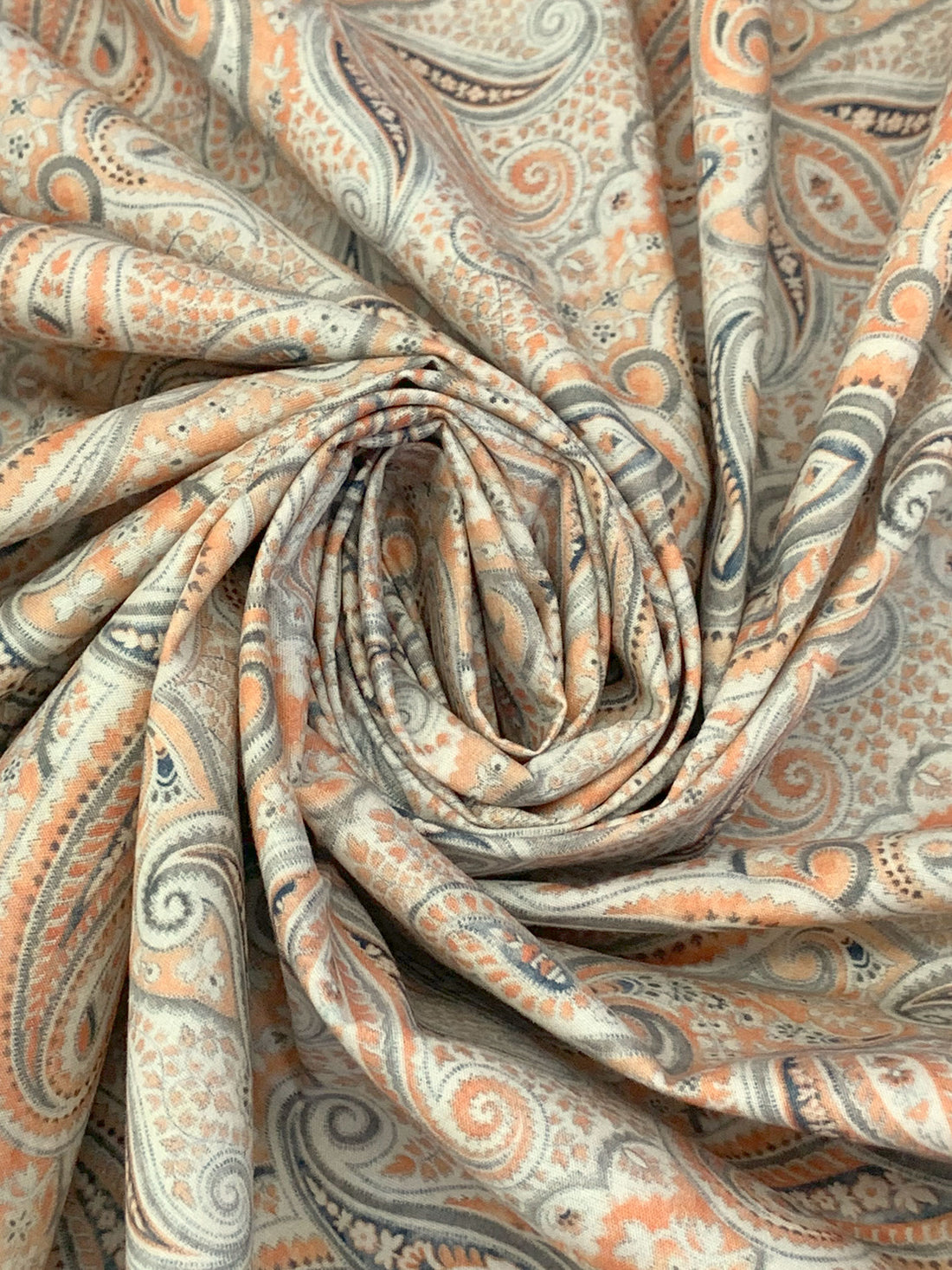 Raw Sienna/Off-White/Taupe/Multi Cotton/Lycra Stylized Paisley Print Stretch Poplin Shirting - NY Designer - 56W