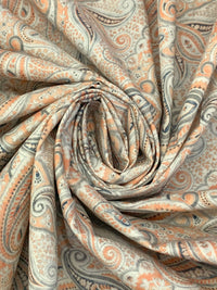 Raw Sienna/Off-White/Taupe/Multi Cotton/Lycra Stylized Paisley Print Stretch Poplin Shirting - NY Designer - 56W