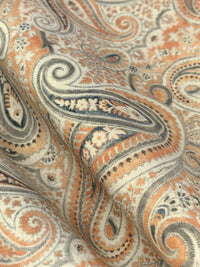 Raw Sienna/Off-White/Taupe/Multi Cotton/Lycra Stylized Paisley Print Stretch Poplin Shirting - NY Designer - 56W